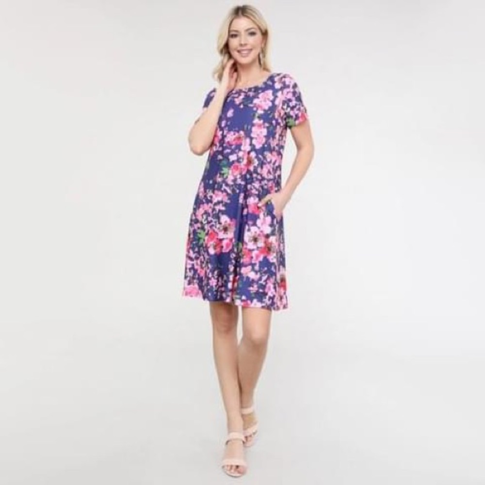 Blue Floral Dress w/ Pockets